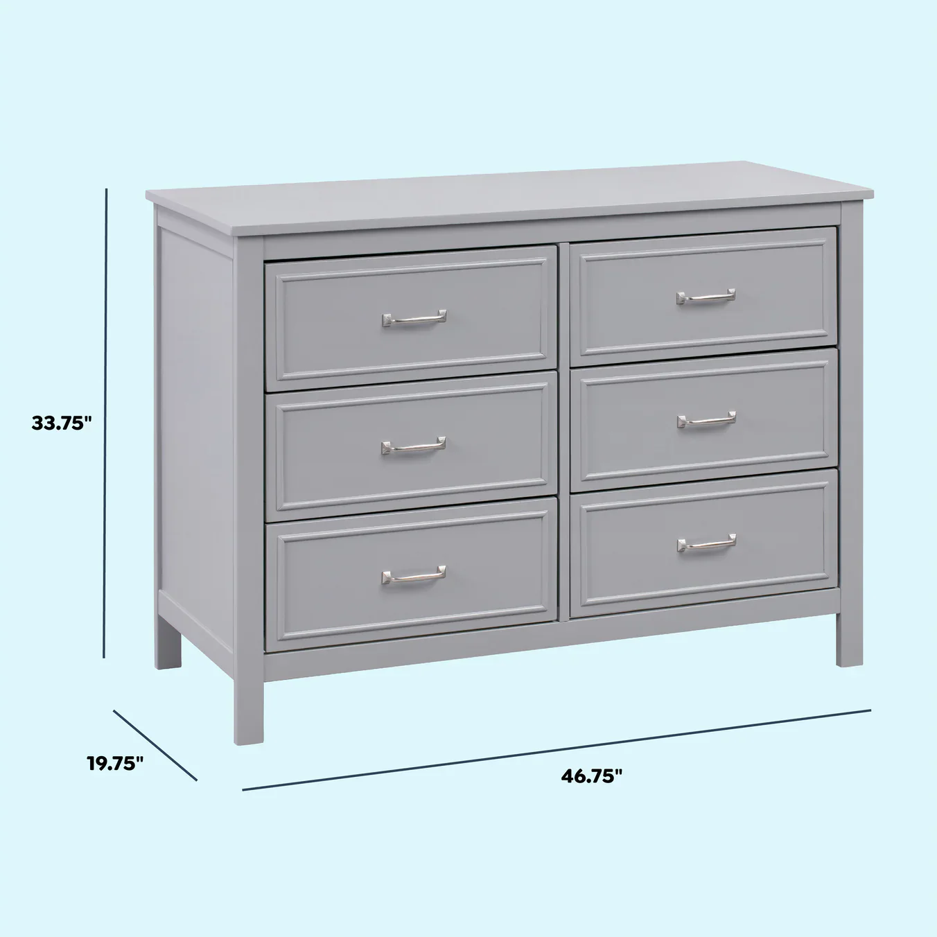 Charlie 6 Drawer Double Dresser - Grey - Image 4