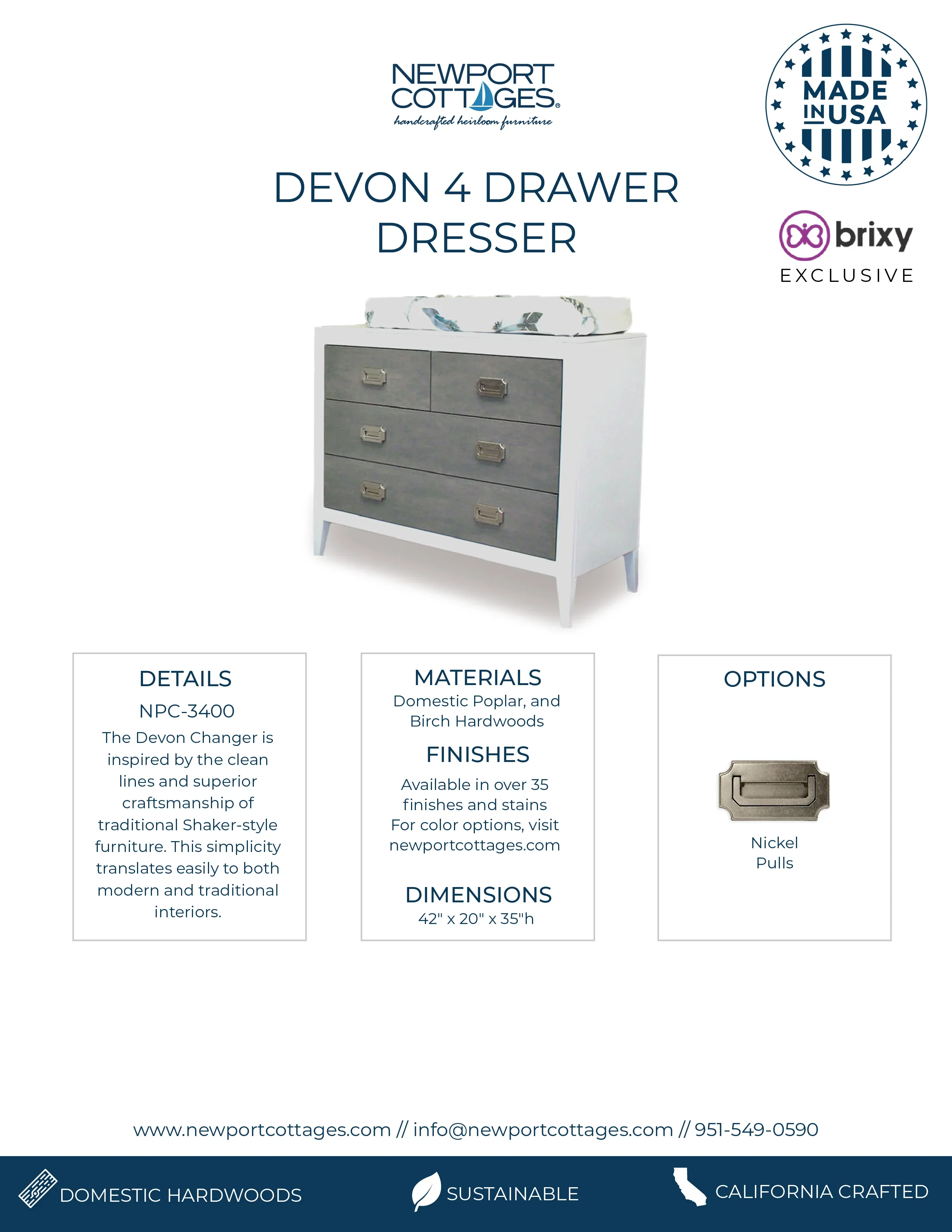 Newport Cottage Convertible Crib and Dresser - USA Made - Image 4