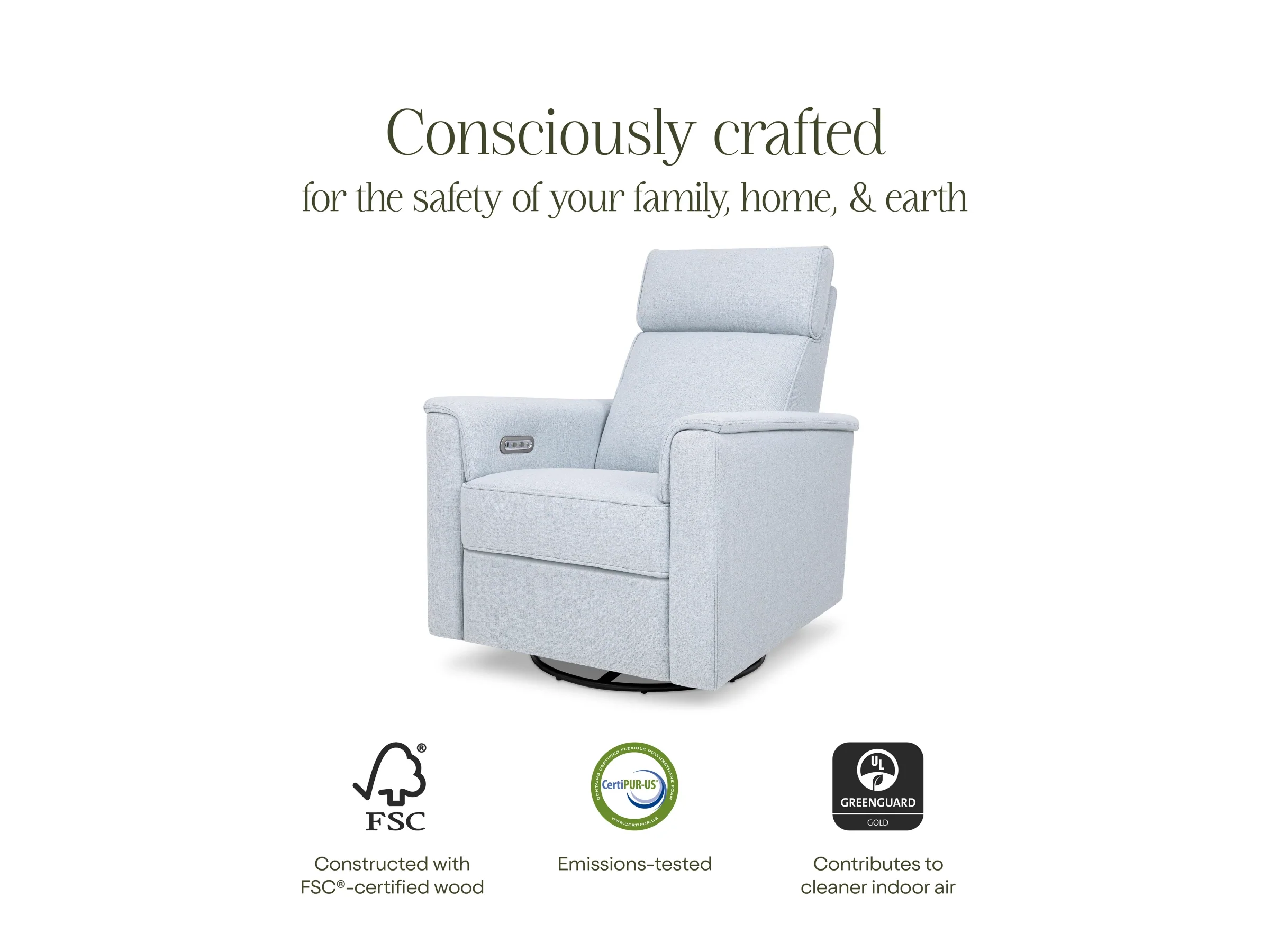 Namesake Willa Power Recliner w/ Adjustable Headrest & USB Port - Blue Chambray - Image 3